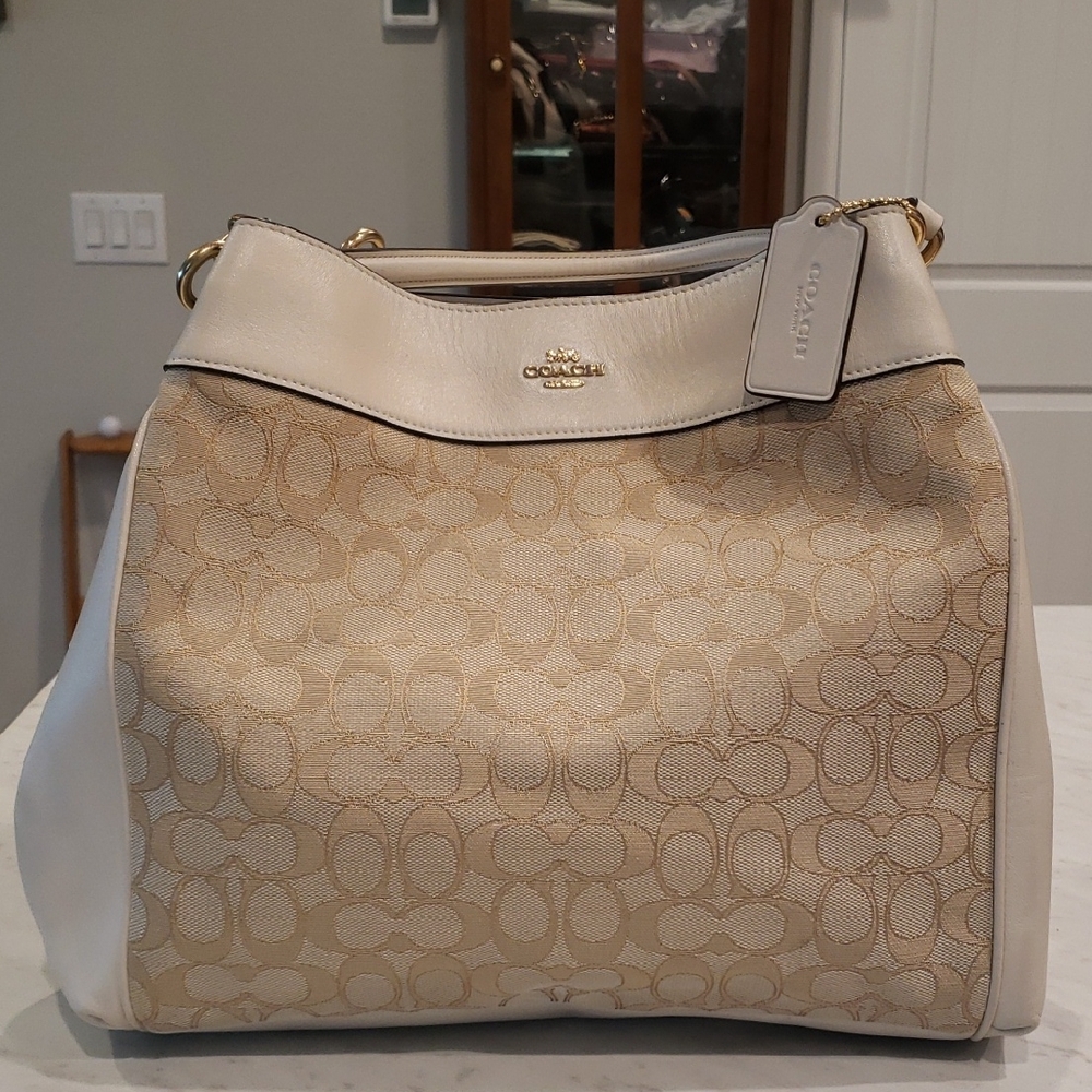 Coach Beige Leather/Canvas Women's Bag Size Medium